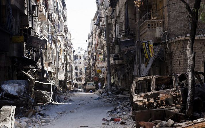 Frá Salaheddin íbúðarhverfinu í Aleppo.