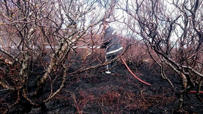 Viðstaddir náðu að slökkva eldinn í Húsafelli í gær og slökkviliðið tryggði síðan svæðið.