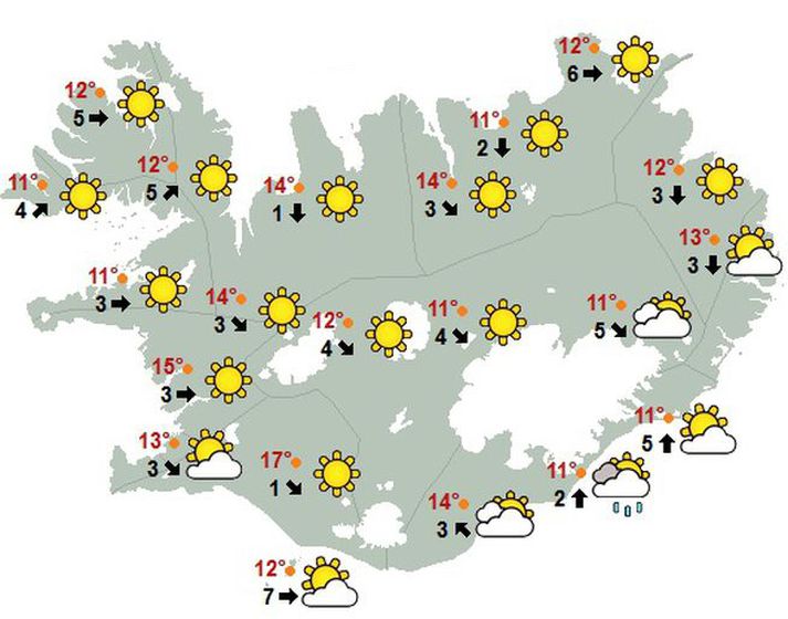 Spákortið fyrir næstkomandi sunnudag er nokkuð sumarlegt.