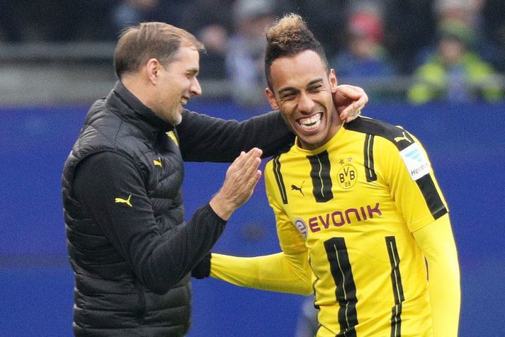 Thomas Tuchel og Pierre-Emerick Aubameyang frá tíma þeirra saman hjá Dortmund.