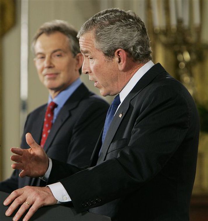 Bush og Blair á blaðamannafundi í Hvíta húsinu í gær