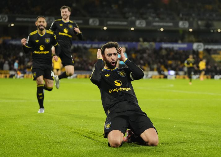 Bruno Fernandes skoraði tvö mörk og lagði upp eitt gegn Wolves.
