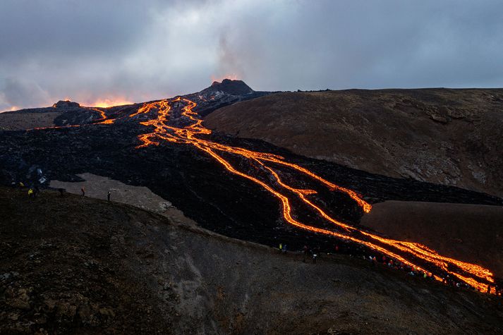 Frá gosstöðvunum við Fagradalsfjall. Jarðskjálftinn í kvöld varð skammt frá fjallinu Þorbirni, sem er í grennd við gosstöðvarnar og Grindavík.