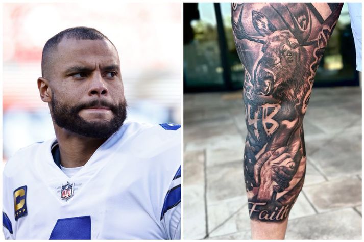 Dak Prescott ákvað að láta flúra allan fótlegginn í einu og ekki var litlu tjaldað til.