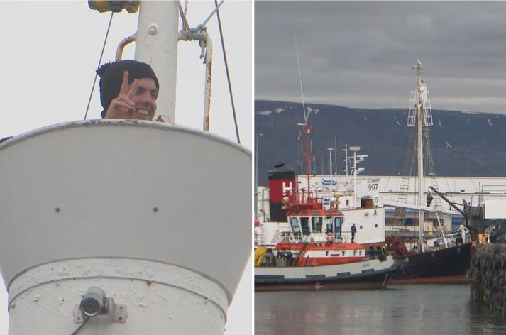 Skipið er siglt af stað.