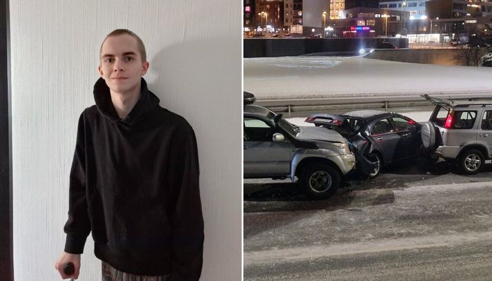 Slysið varð þann 5. mars en í dag er Finnur Alexander Lazar Sorinsson farinn að geta gengið og hreyft sig en hann á enn langt í land með að ná fullum bata. Hann segist heppinn að hafa verið sterkur og hraustur fyrir slysið og það muni mikið um það í bataferlinu.