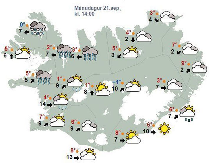 Sums staðar á norðanverðu landinu má búast við éljum.