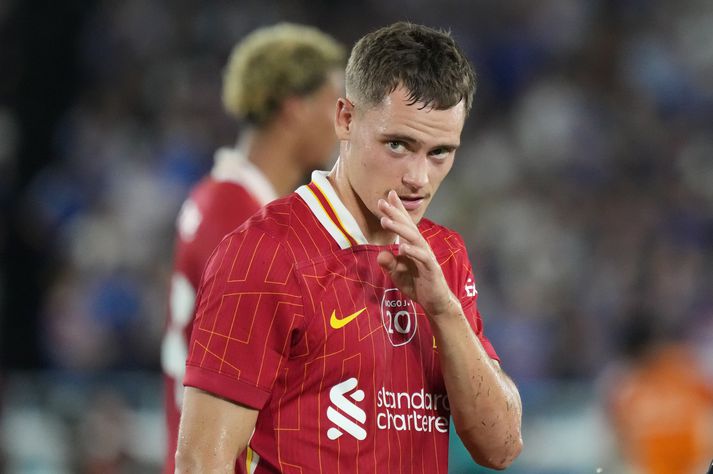 Florian Wirtz í einum fyrsta leik sínum fyrir Liverpool og þeim fyrsta sem hann skoraði í. Þetta var líka síðasta leikur Liverpool í NIke búningum í bili.