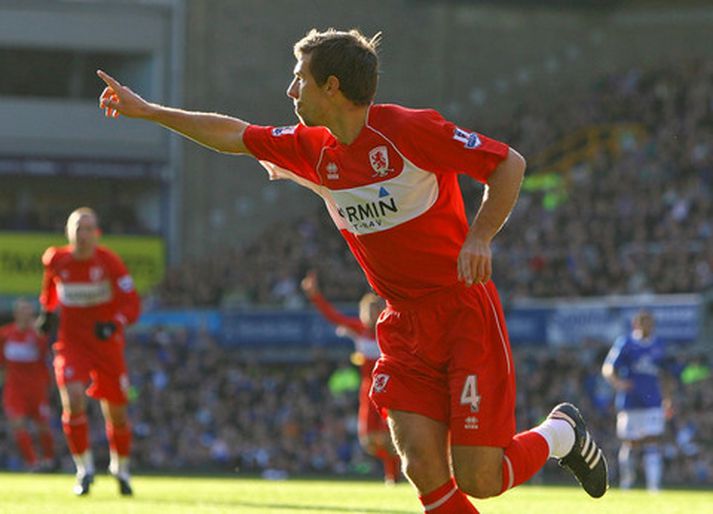 Gary O'Neil fagnar marki í leik með Boro.