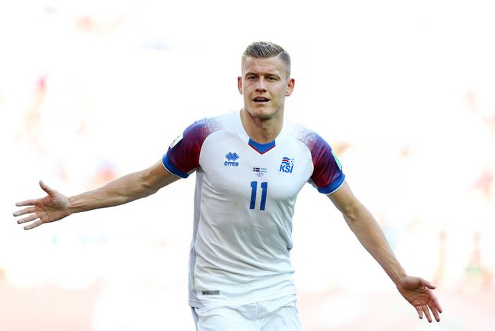 Alfreð Finnbogason skoraði fyrsta mark Íslands á HM.