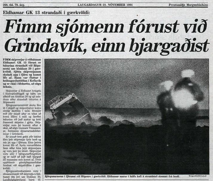 Forsíða Morgunblaðsins laugardaginn 23. nóvember 1991.