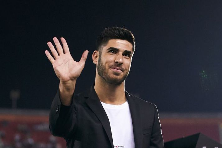 Marco Asensio hefur verið í borgaralegum klæðum á leikjum Real Madrid á þessu tímabili eftir að hafa meiðst illa í haust.