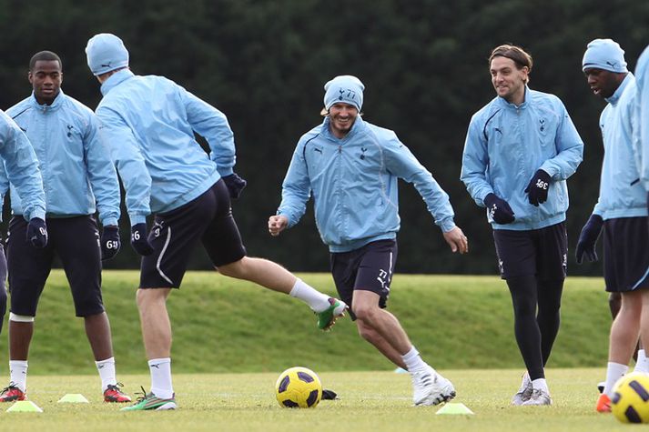 Beckham á æfingu með Tottenham.