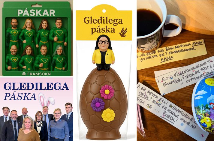 Myndir af páskakveðjum forsætisráðherra, Miðflokks, Flokks fólksins og borgarstjórnarflokks Framsóknar.