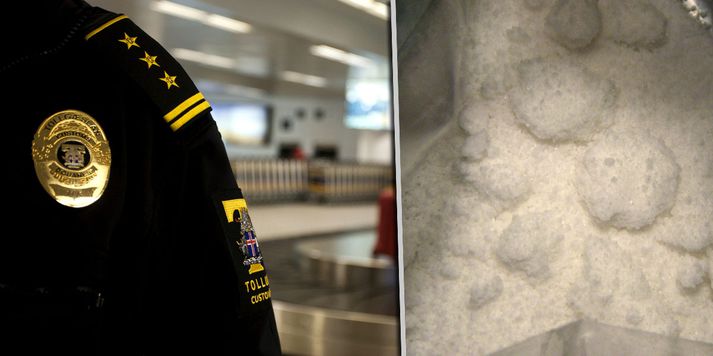 Maðurinn var handtekinn við komuna til Íslands frá Kaupmannahöfn en efnin fundust bæði innan klæða en einnig falin í líkama hans.