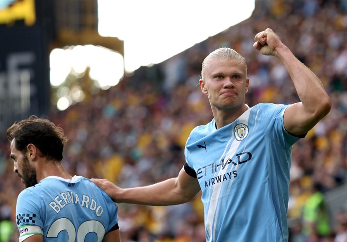 Erling Braut Haaland skoraði tvö fyrir City í dag.