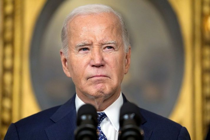 Joe Biden var reiður á blaðamannafundi í gær.