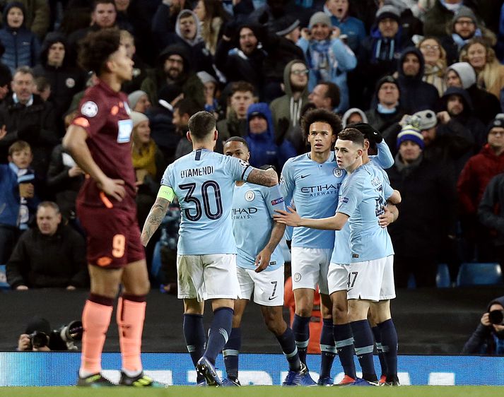 Leikmenn Manchester City fagna marki Sane.