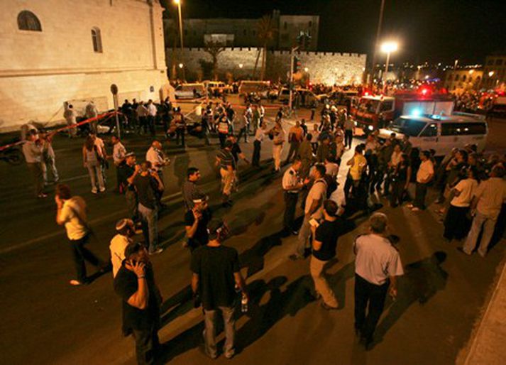 Frá vettvanginum í Jerúsalem í kvöld.