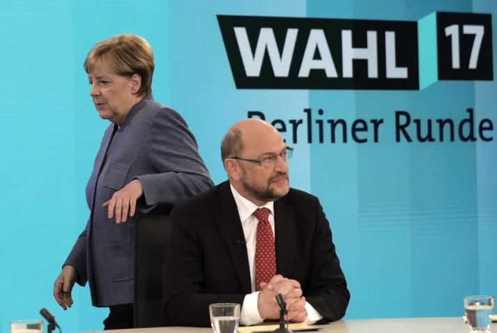 Angela Merkel Þýskalandskanslari og Martin Schulz, leiðtogi Jafnaðarmanna.