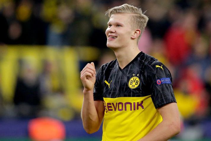 Leikstíll Liverpool á að henta Erling Braut Håland einstaklega vel samkvæmt fyrrum þjálfara hans. Hér fagnar Norðmaðurinn marki með Borussia Dortmund í Meistaradeildinni.