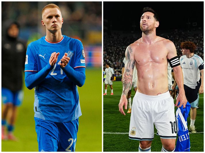 Daníel Tristan Guðjohnsen kynnti sig fyrir Lionel Messi eftir leik Íslands og Argentínu í Auburn í Bandaríkjunum í nótt.