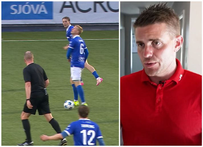 Ríkharð Óskar Guðnason lýsti furðulegu aviki í gær þegar Framarinn Tryggvi Snær Geirsson týndi boltanum í miðjum leik.