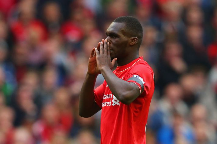 Benteke var tekinn af velli í hálfleik í leik Liverpool og Norwich um helgina.