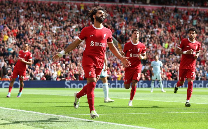 Mohamed Salah skoraði annað mark Liverpool í dag.