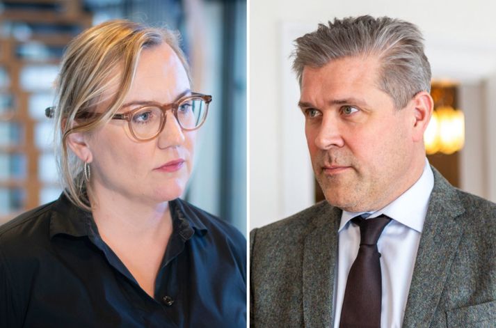 Þorbjörg Sigríður Gunnlaugsdóttir og Bjarni Benediktsson eru ósammála um framtíðina í efnahagsmálum.