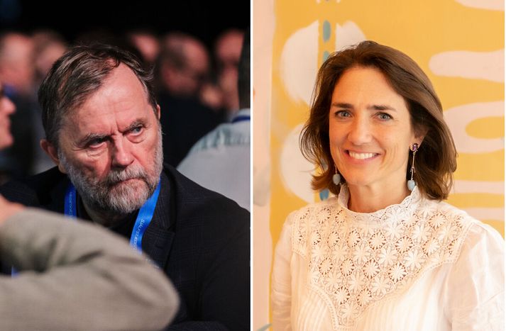 Kristján Loftsson (t.v.) notaði ítrekað enskt blótsyrði sem byrjar á „f“ þegar Carolina Manhusen Schwab, forstjóri 10% for the Ocean, (t.h.) kynnti sig fyrir honum á Umhverfisþingi í dag.