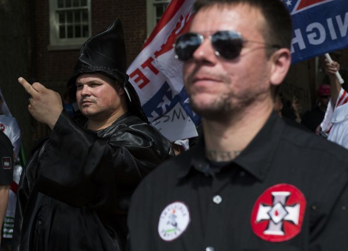Kynþáttahatarar úr Ku Klux Klan voru á meðal þeirra sem komu saman í Charlottesville á dögunum.