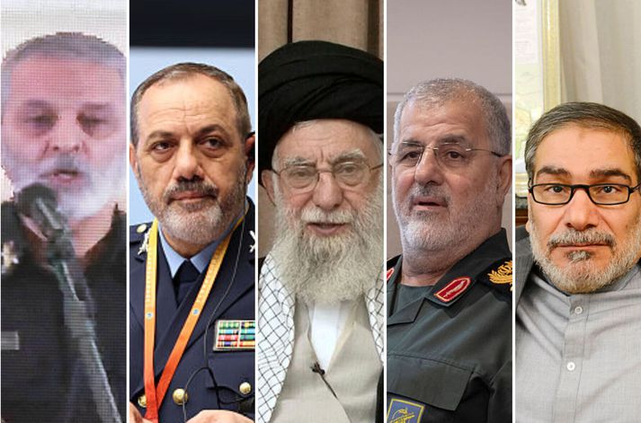 Abdolrahim Mousavi, Aziz Nasirzadeh, Ayatollah Ali Khamenei, Mohammad Pakpour og Ali Shamkhani, voru felldir í árásinni á Íran.