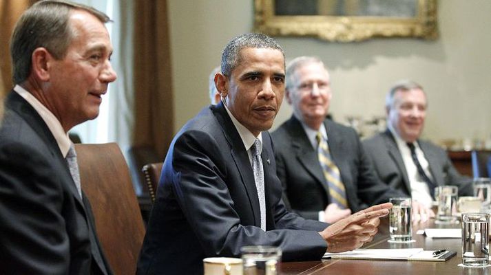 Átakafundur Obama á fundi með leiðtogum þingsins.fréttablaðið/AP
