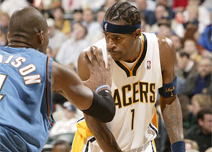 Stephen Jackson sækir hér einbeittur að vörn Washington í nótt, en hann var stigahæsti maður kvöldsins með 30 stig