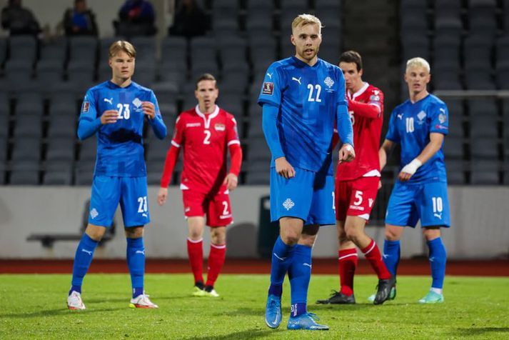 Andri Lucas og Sveinn Aron (ásamt Alberti Guðmundssyni) í leik kvöldsins.