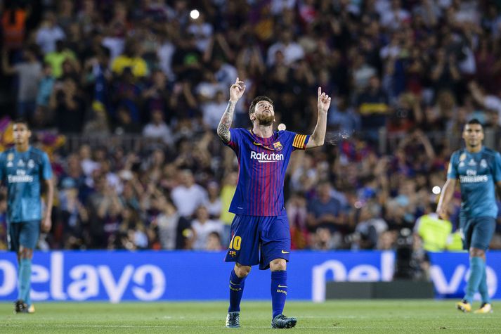 Lionel Messi í síðasta leik Barcelona á móti Real Madrid.