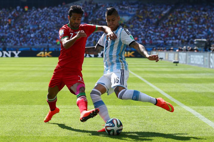 Marcos Rojo í leik gegn Íran á HM en hann sló í gegn á mótinu.