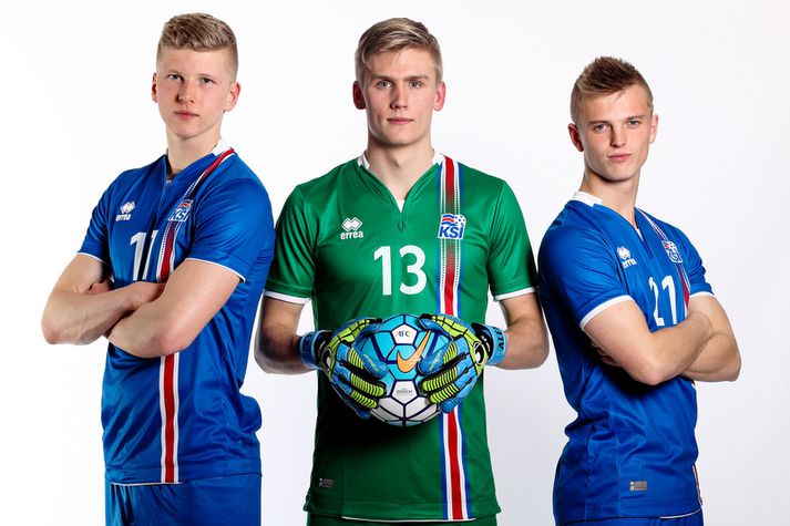 Óttar Magnús Karlsson, Rúnar Alex Rúnarsson og Albert Guðmundsson, fyrirliði 21 árs landsliðsins.