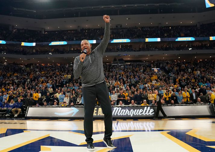 Seton Hall v Marquette MILWAUKEE, WISCONSIN - JANUARY 27: Head coach Doc Rivers of the Milwaukee Bucks speaks to the crowd in the first half of the game between the Seton Hall Pirates and Marquette Golden Eagles at Fiserv Forum on January 27, 2024 in Milwaukee, Wisconsin. (Photo by Patrick McDermott/Getty Images)