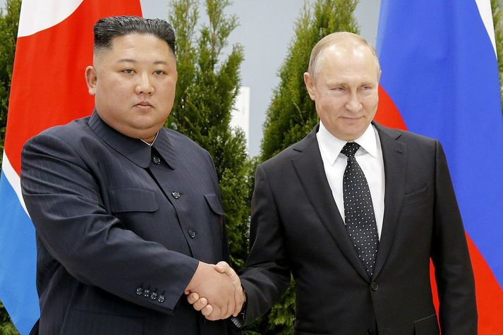 Kim Jong Un og Vladimír Pútín í Rússlandi árið 2019.