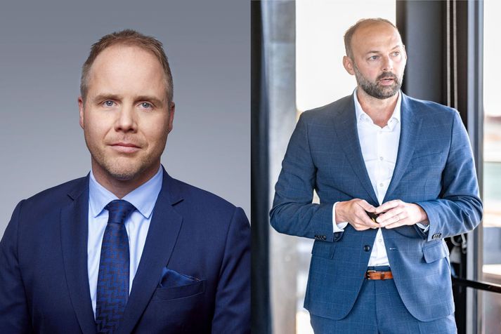 Arnar Þór Stefánsson, skiptastjóri þrotabús Play, og Gísli Valur Guðjónsson, framkvæmdastjóri Ísafold Capital Partners, en sjóðastýringarfyrirtækið er veðgæsluaðili fyrir hönd skuldabréfaeigenda hins fallna flugfélags. 