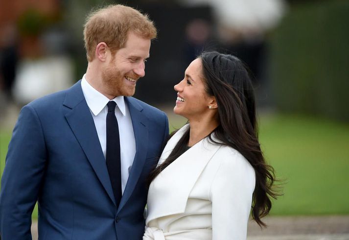 Hinrik, hertogi af Sussex, með eiginkonu sinni Meghan Markle.