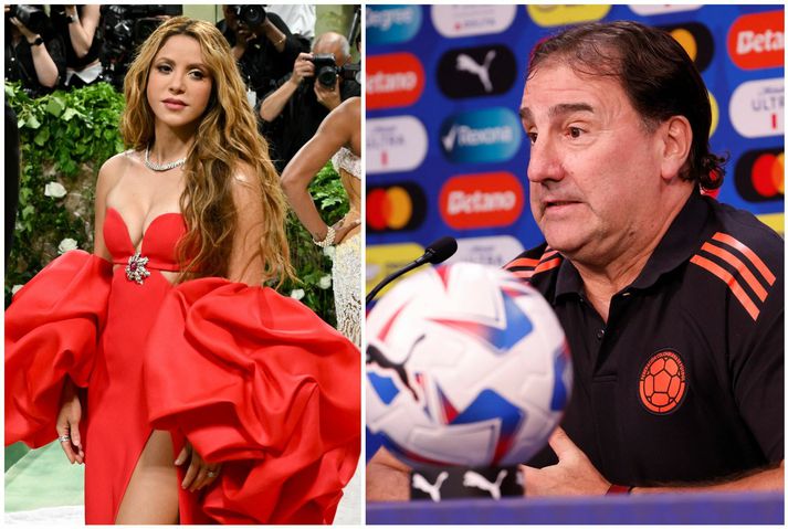 Nestor Lorenzo, þjálfari Kólumbíu og stærsta tónlistarstjarn þjóðarinnar, Shakira.