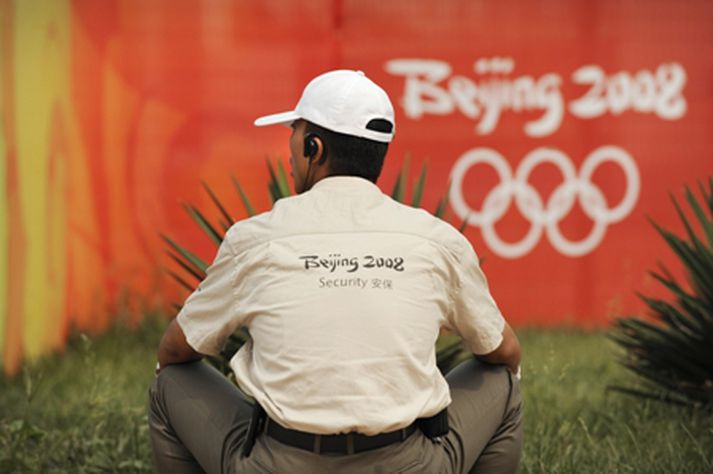 Það er mikil öryggisgæsla á Ólympíuleikunum i Peking.