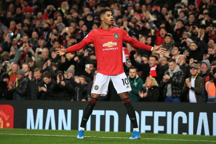 Rashford fagnar marki gegn Tottenham í vikunni.