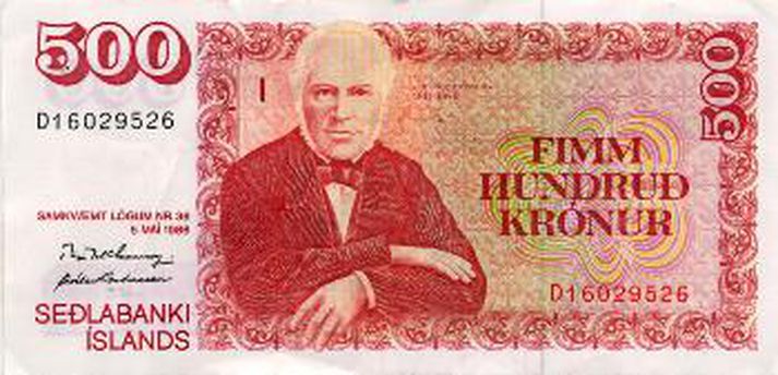 Ófalsaður 500 króna seðill.
