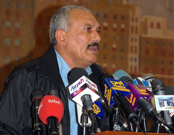 Ali Abdullah Saleh, forseti Jemen, greindi frá handtökunni í gær. Mynd/ afp.