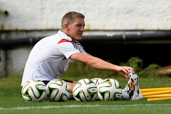 Bastian Schweinsteiger á æfingu fyrir úrslitaleikinn.