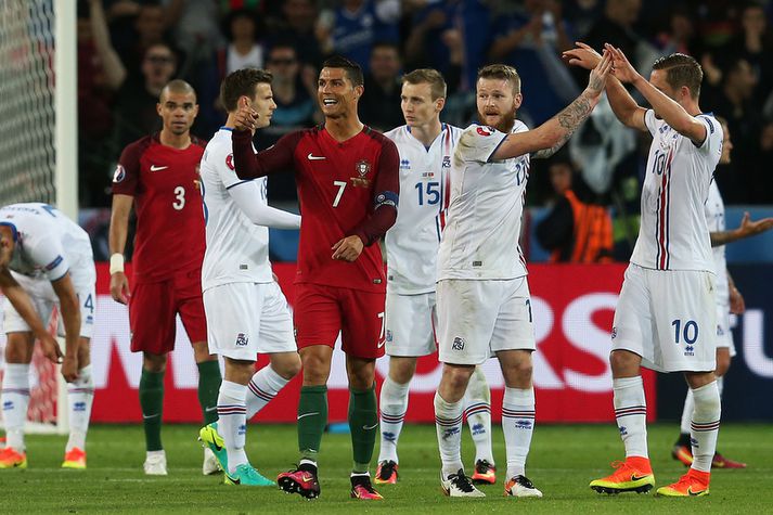 Cristiano Ronaldo í leiknum á móti Íslandi á EM í Frakklandi.